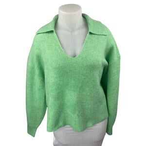 Sussan Women's Green Knit Long Sleeve V Neck Collared Polo Sweater Top Size 3XL